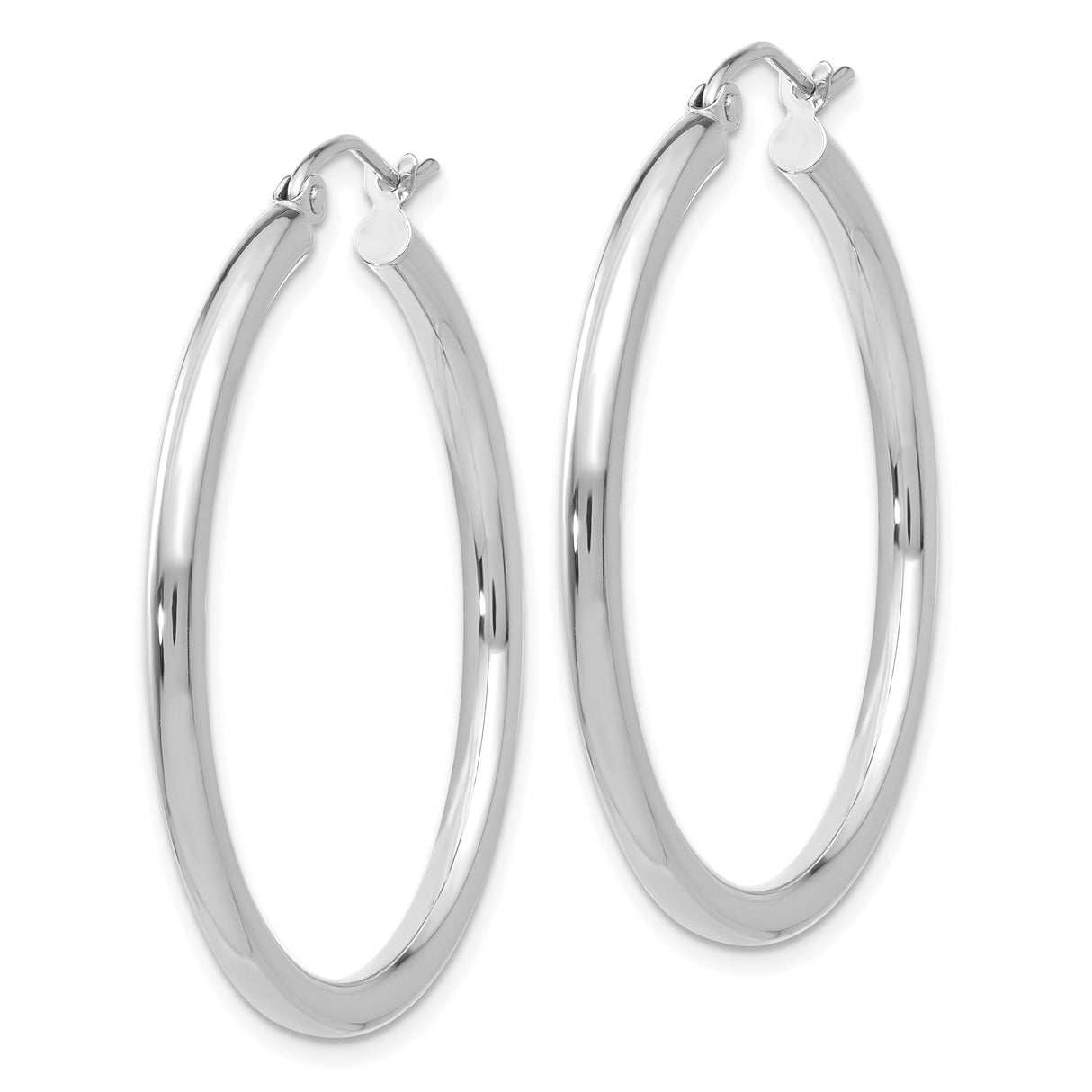 10k White Gold Hoop Earrings, Lightweight Polished Round Minimalist Design for Women