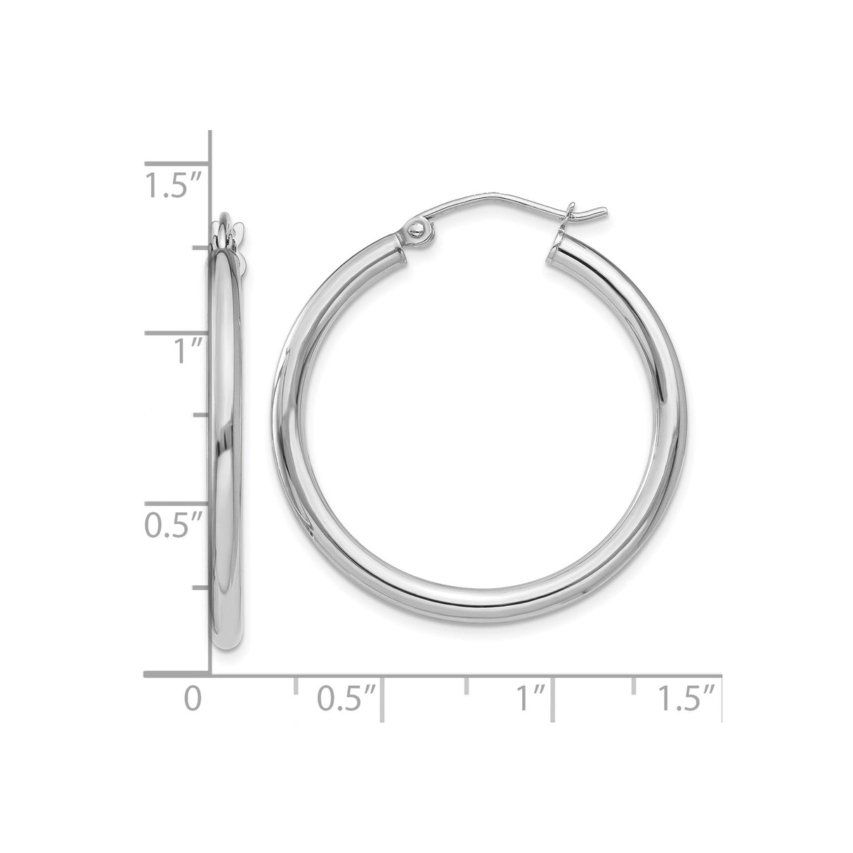 10k White Gold Hoop Earrings, Polished Finish, Hinged Closure, Lightweight Minimalist Design