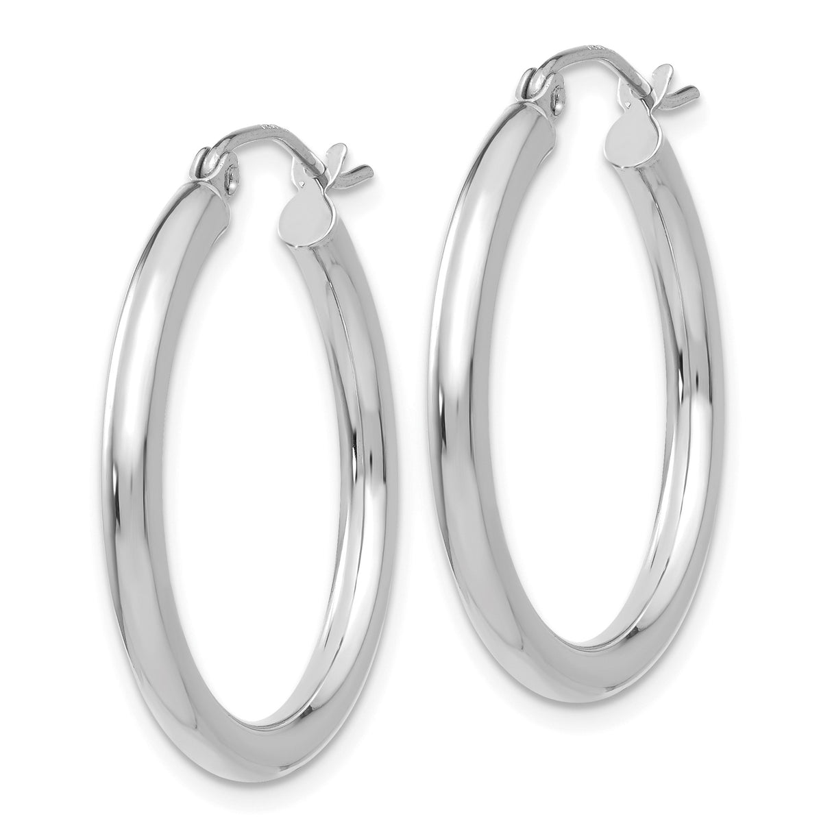 10k White Gold Hoop Earrings, Polished Finish, Latch Back, Minimalist Round Design for Women
