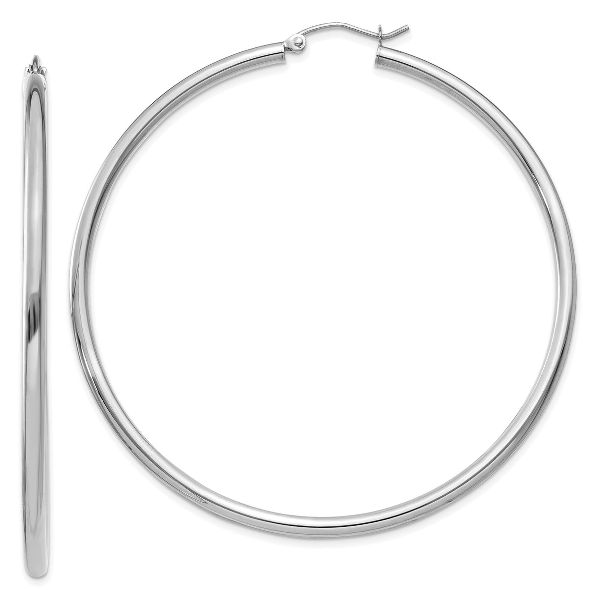 10k White Gold Hoop Earrings, Large Lightweight Tube Design, Polished Minimalist Style for Women