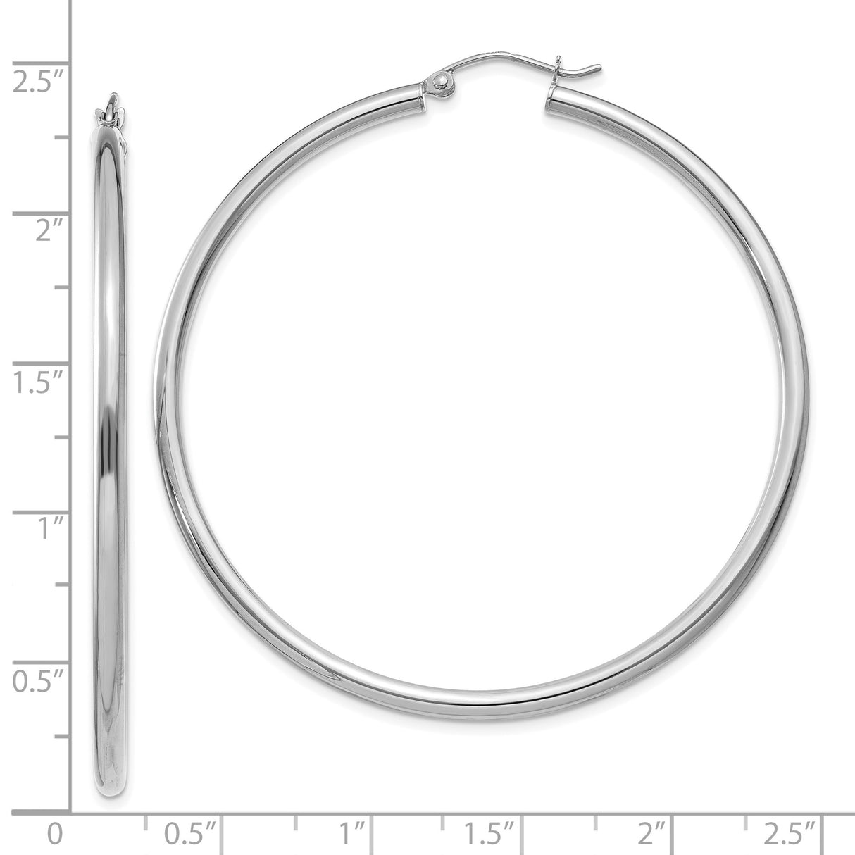 10k White Gold Hoop Earrings, Lightweight Round Tube Design, Hinged Back, Classic Minimalist Style