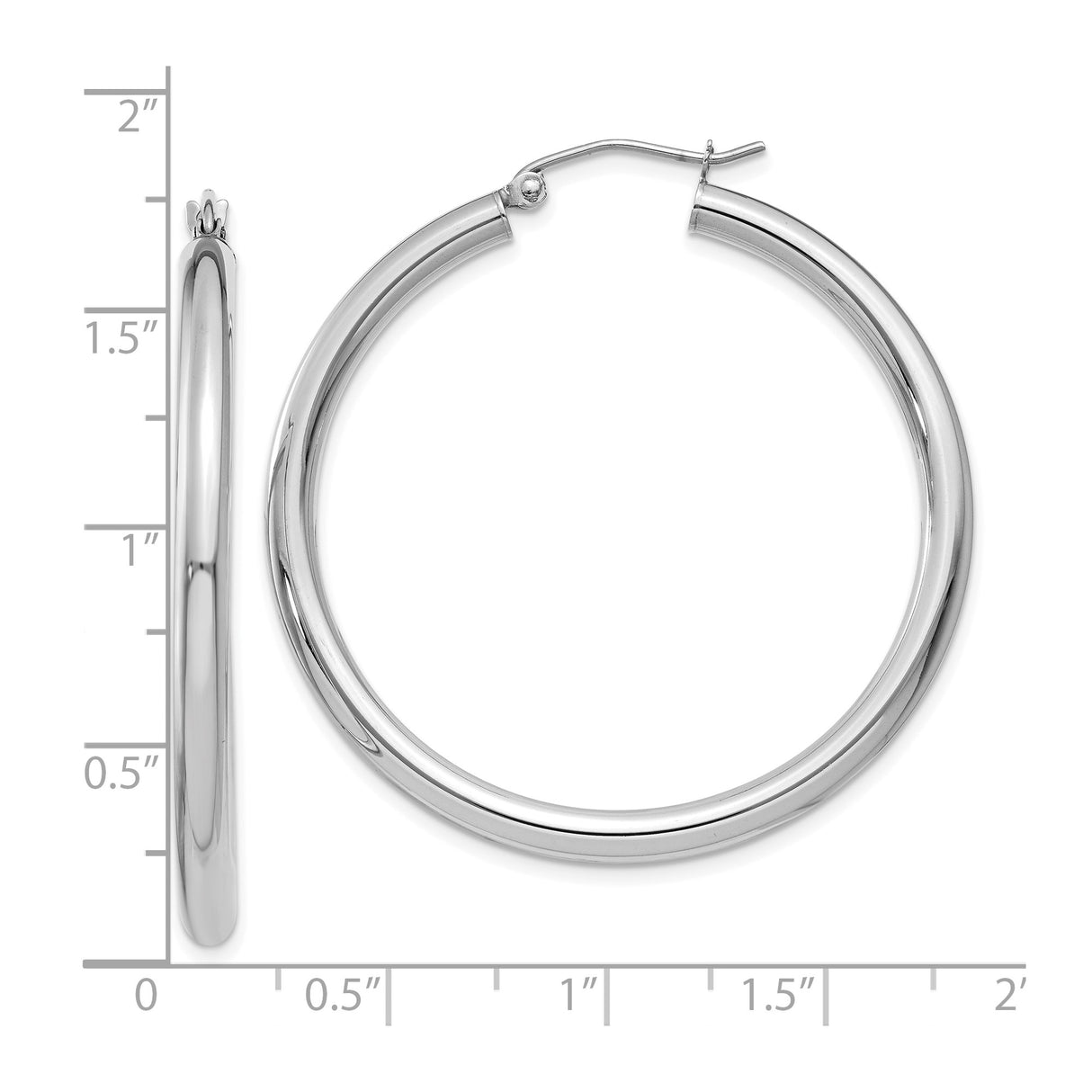10k White Gold Hoop Earrings, Lightweight Polished Tube Hoops, Minimalist Modern Design for Women