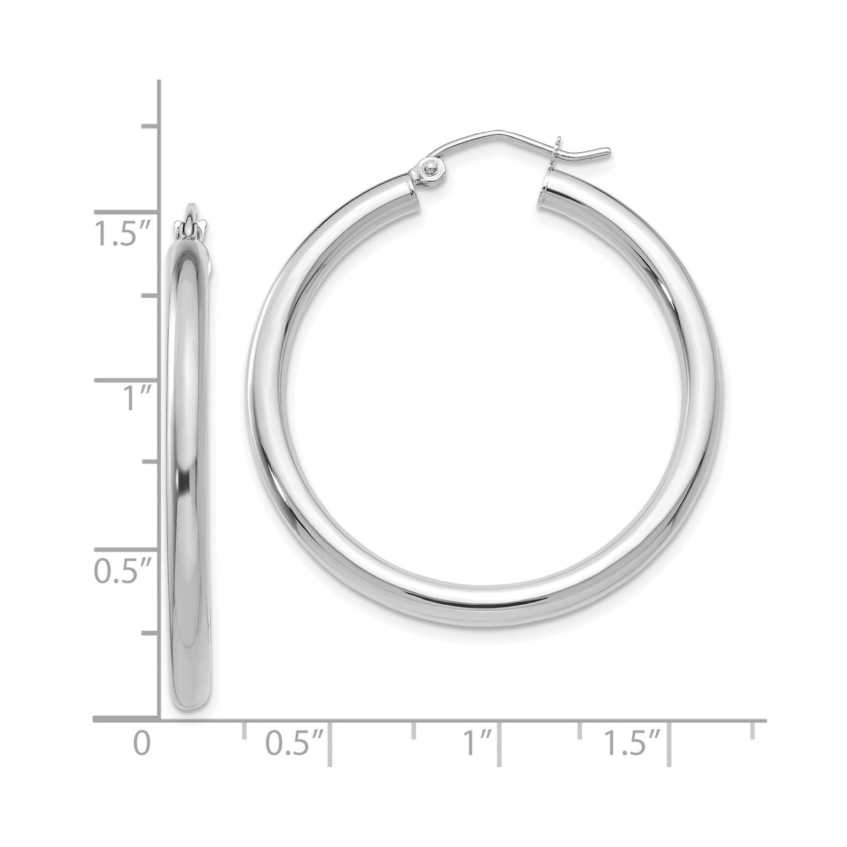 10k White Gold Hoop Earrings, Polished Round Design, Lightweight Minimalist Style for Women