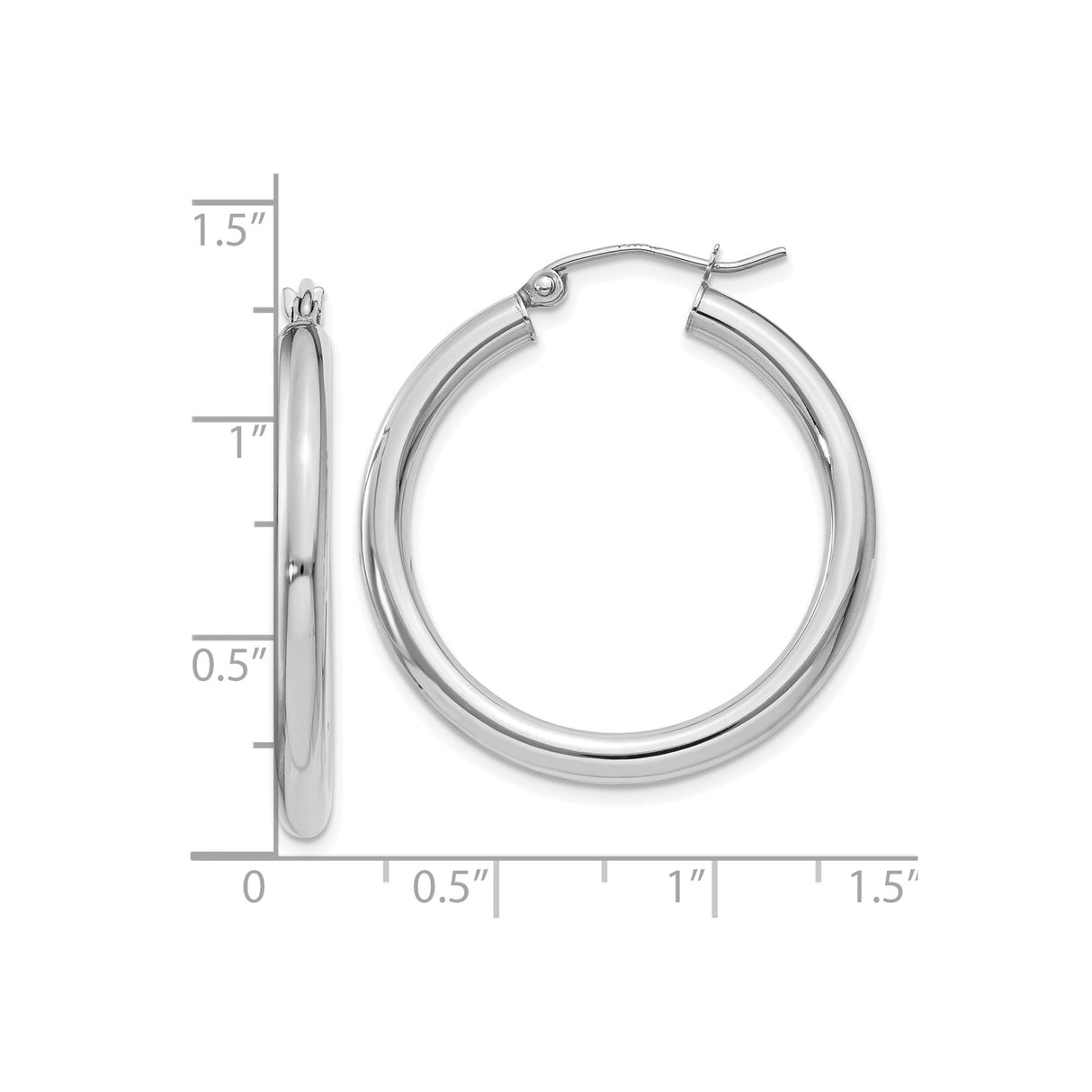 10k White Gold Hoop Earrings, Lightweight Tube Style, Classic Minimalist Design for Women