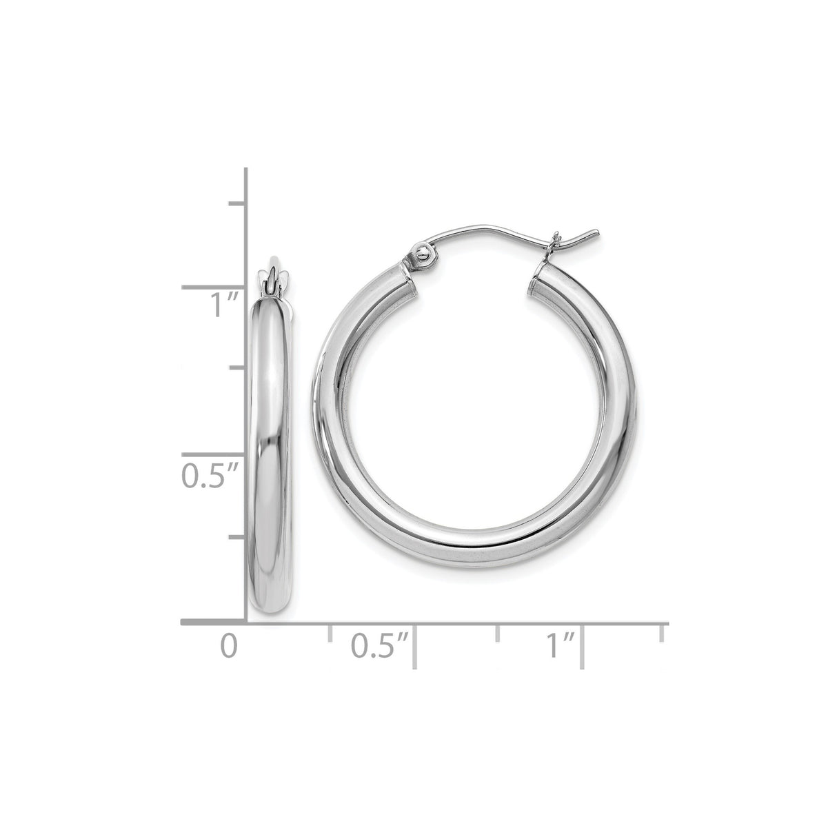 10k White Gold Hoop Earrings, High Polish Finish, Minimalist Round Design for Women
