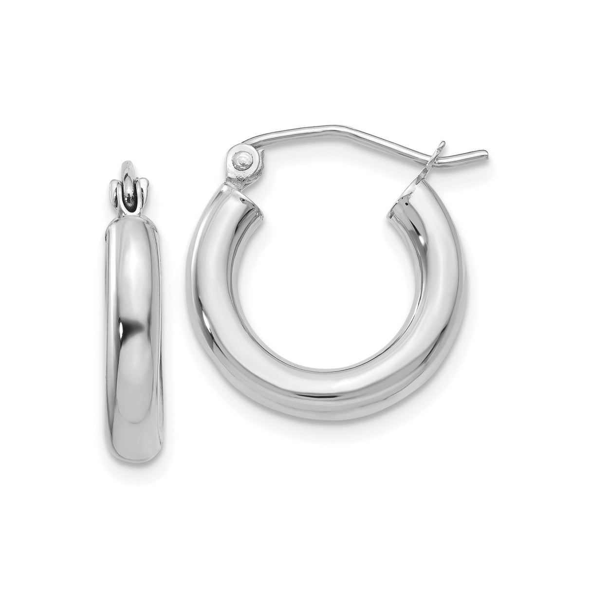 10k White Gold Hoop Earrings, Classic Polished Round Medium Hoops, Minimalist Style for Women