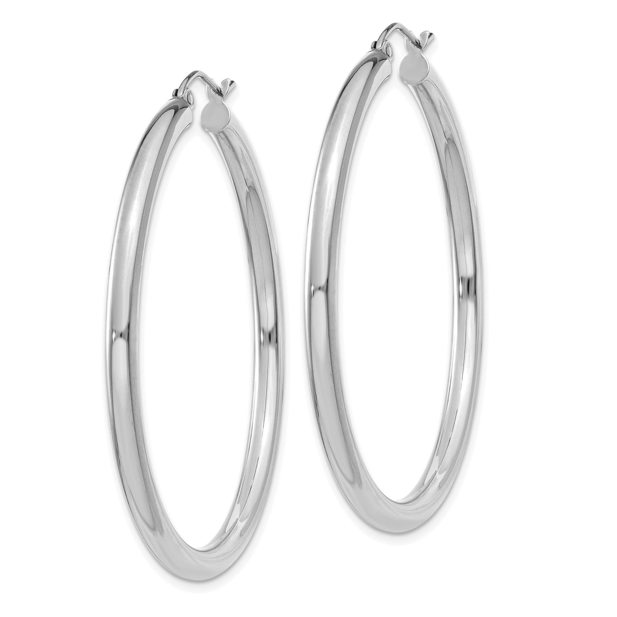 10k White Gold Hoop Earrings, Classic Round Polished Hoops with Latch-Back Closure