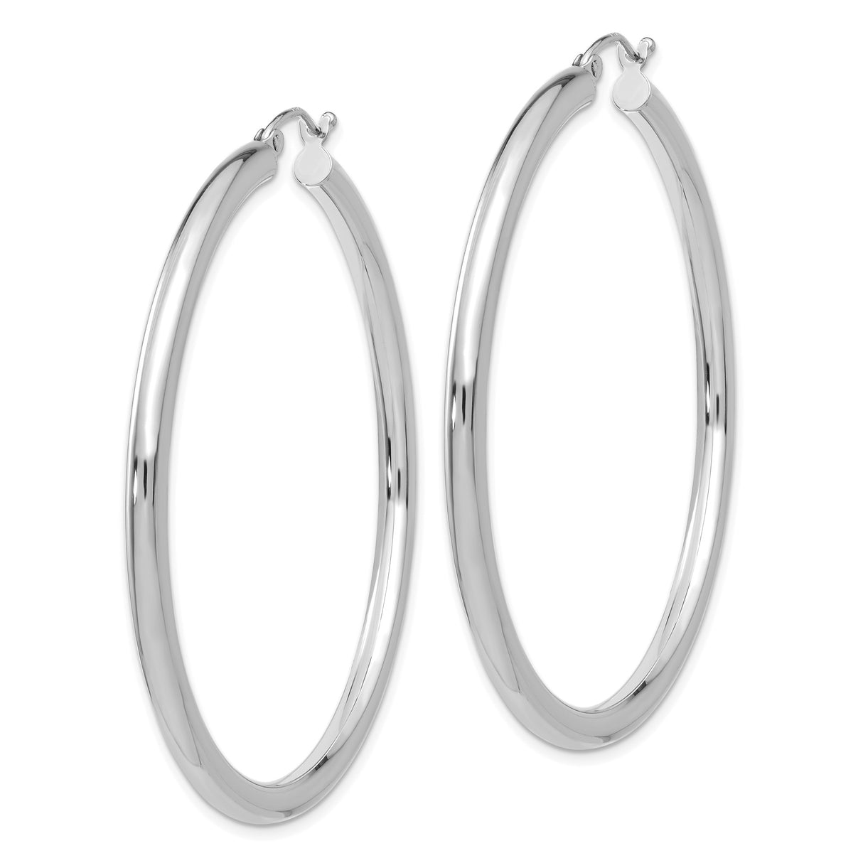 10k White Gold Hoop Earrings, Polished 3mm Minimalist Round Hoops with Hinged Closure for Women