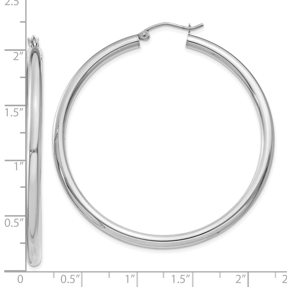 10k White Gold Hoop Earrings, Polished 3mm Minimalist Round Hoops with Hinged Closure for Women