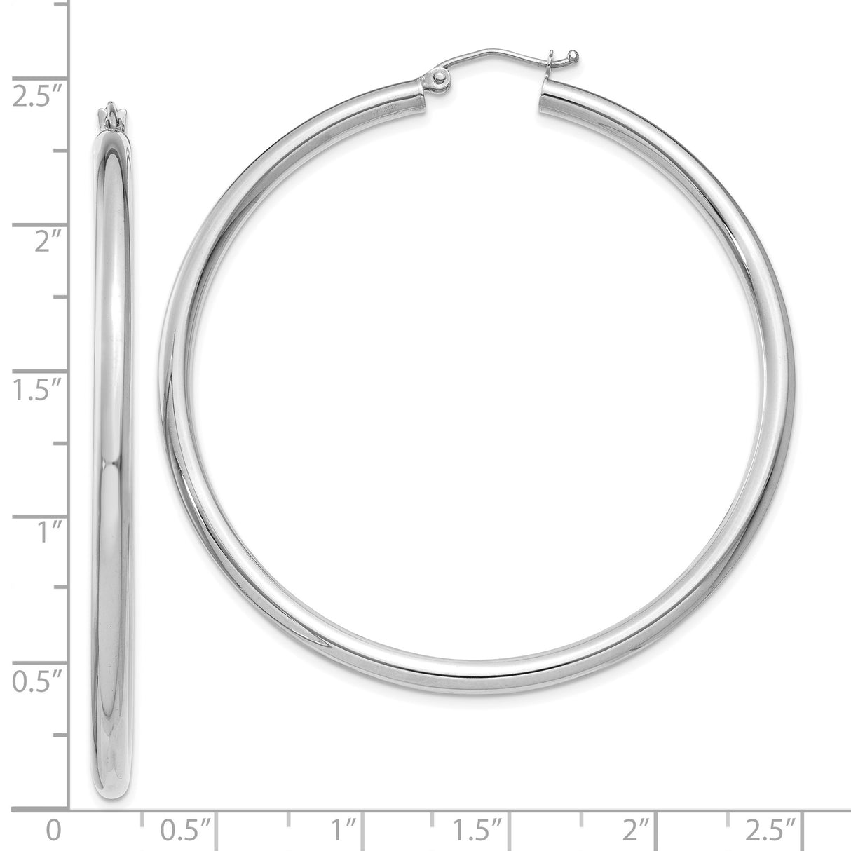 10k White Gold Hoop Earrings, Classic Round Tube Design, Latch-Back Closure, High Polish Finish