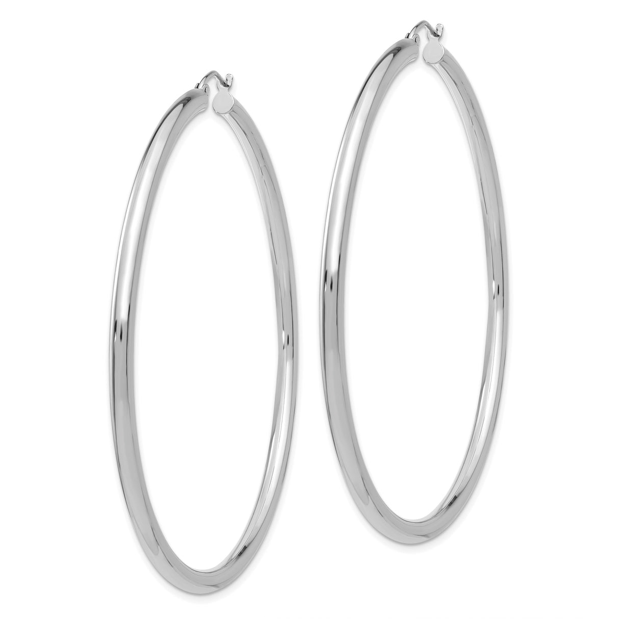 10k White Gold Hoop Earrings, Large Classic Round Shape, Minimalist Polished Tube Design