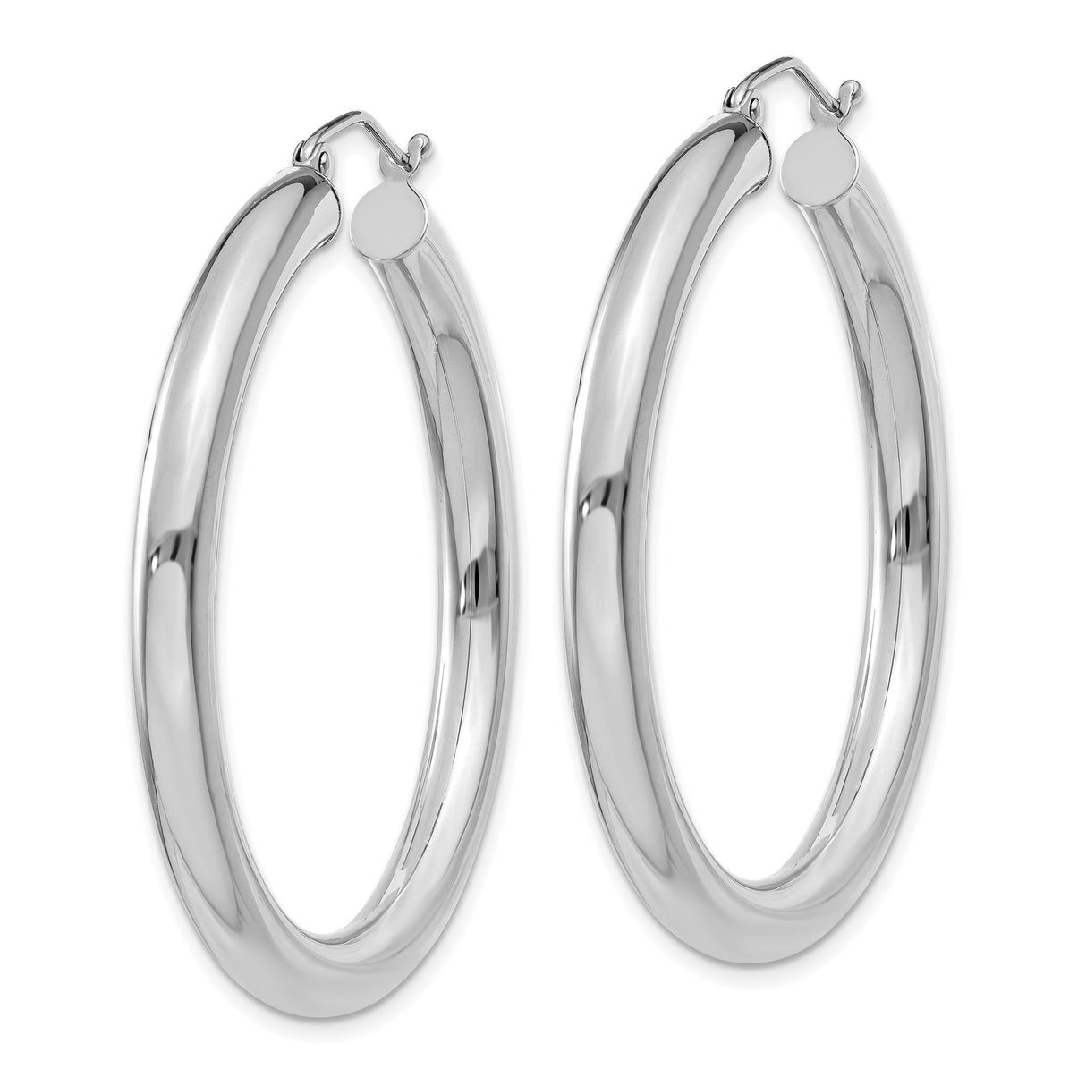 10k White Gold Hoop Earrings, Classic Round Lightweight Tube Style with Polished Finish for Women