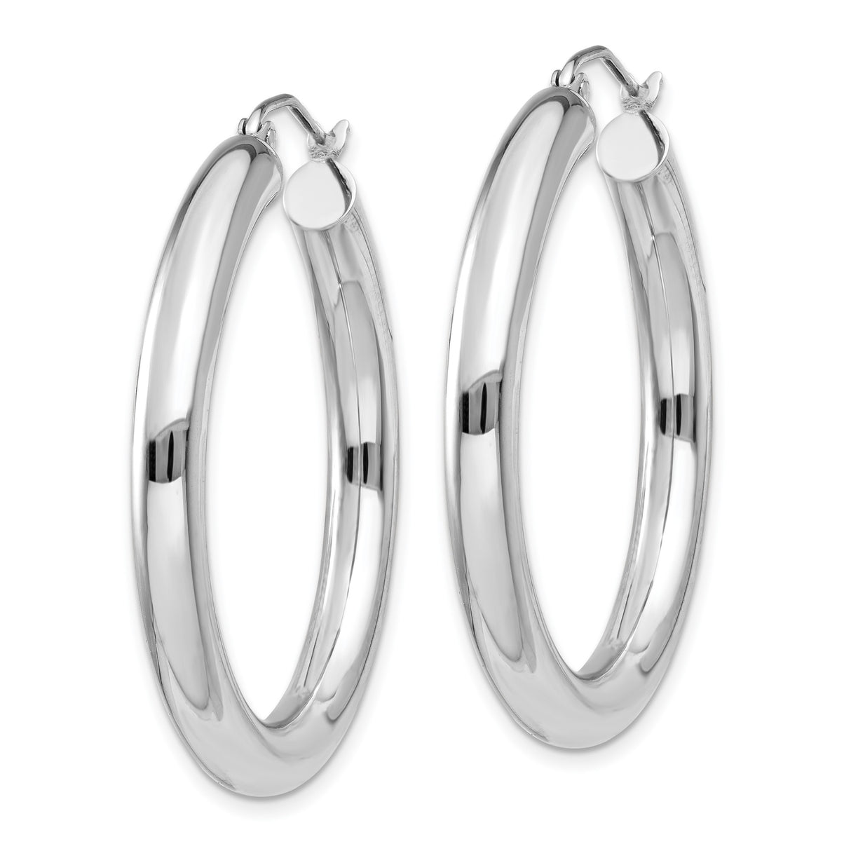 10k White Gold Hoop Earrings, Classic Round Tube with Polished Finish, Medium Size for Women