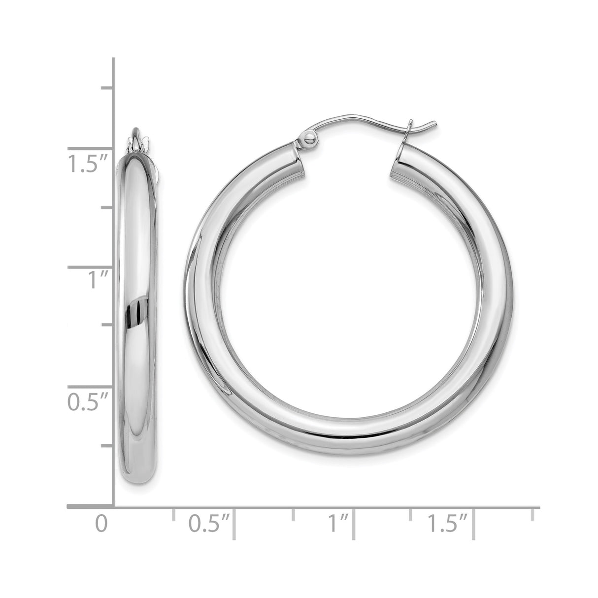 10k White Gold Hoop Earrings, Classic Lightweight Round Tube Design, Polished Minimalist Style