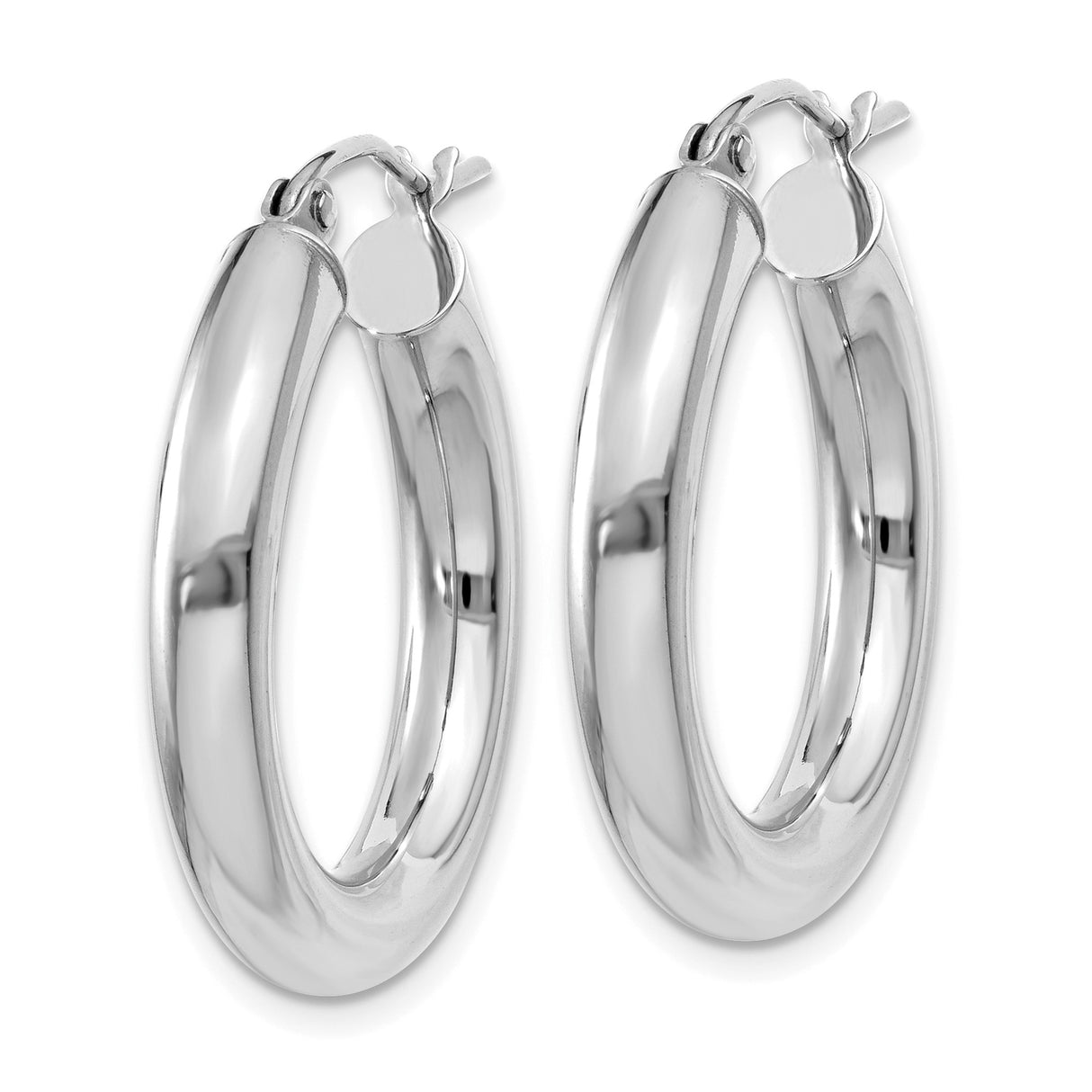 10k White Gold Hoop Earrings, Polished Round Tube, Smooth Minimalist Style for Women