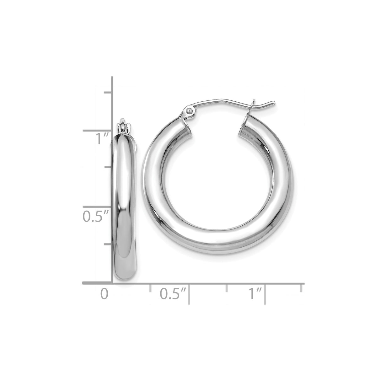 10k White Gold Hoop Earrings, Polished Round Tube, Smooth Minimalist Style for Women