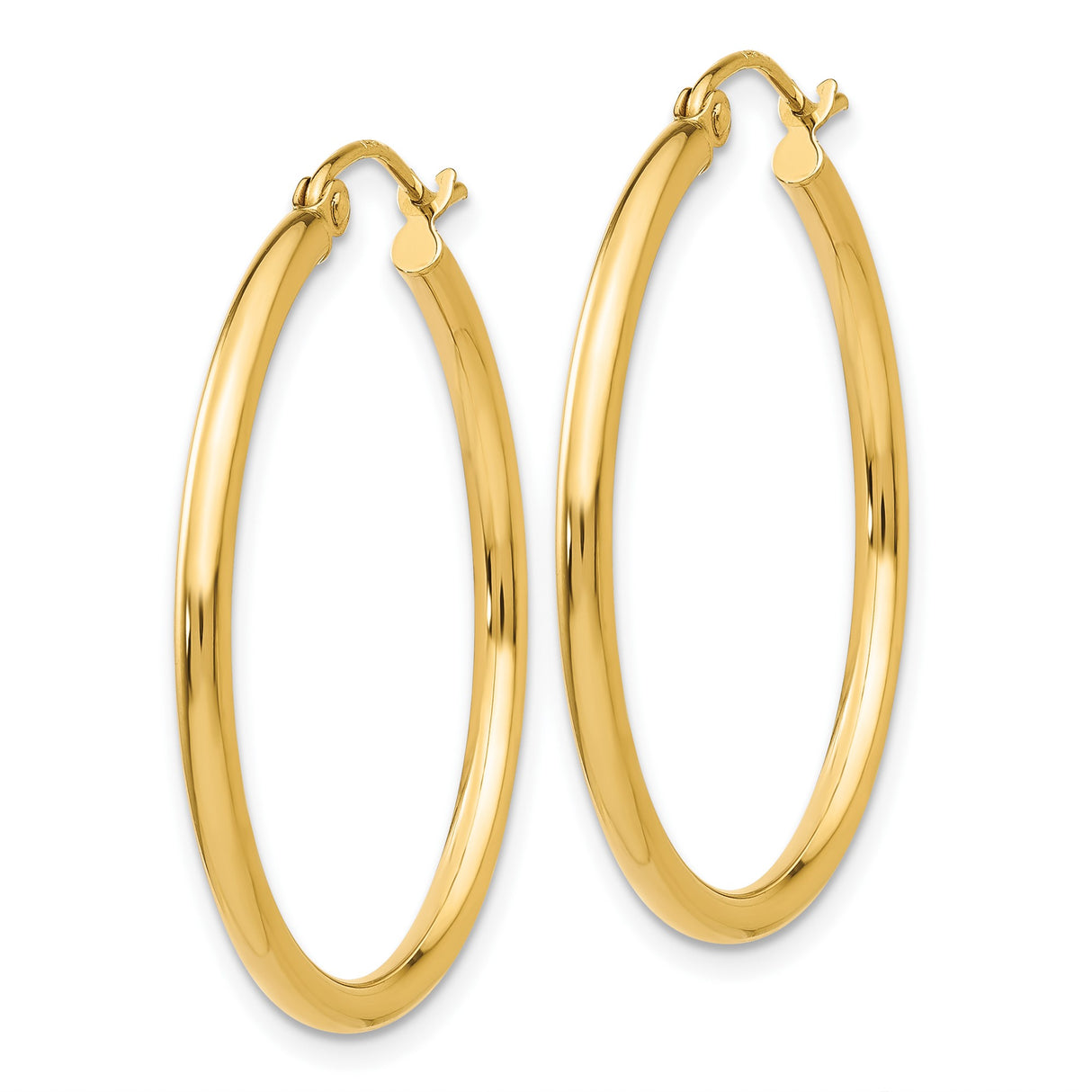 10k Yellow Gold Hoop Earrings, Classic Round Polished Design with Latch Back Closure