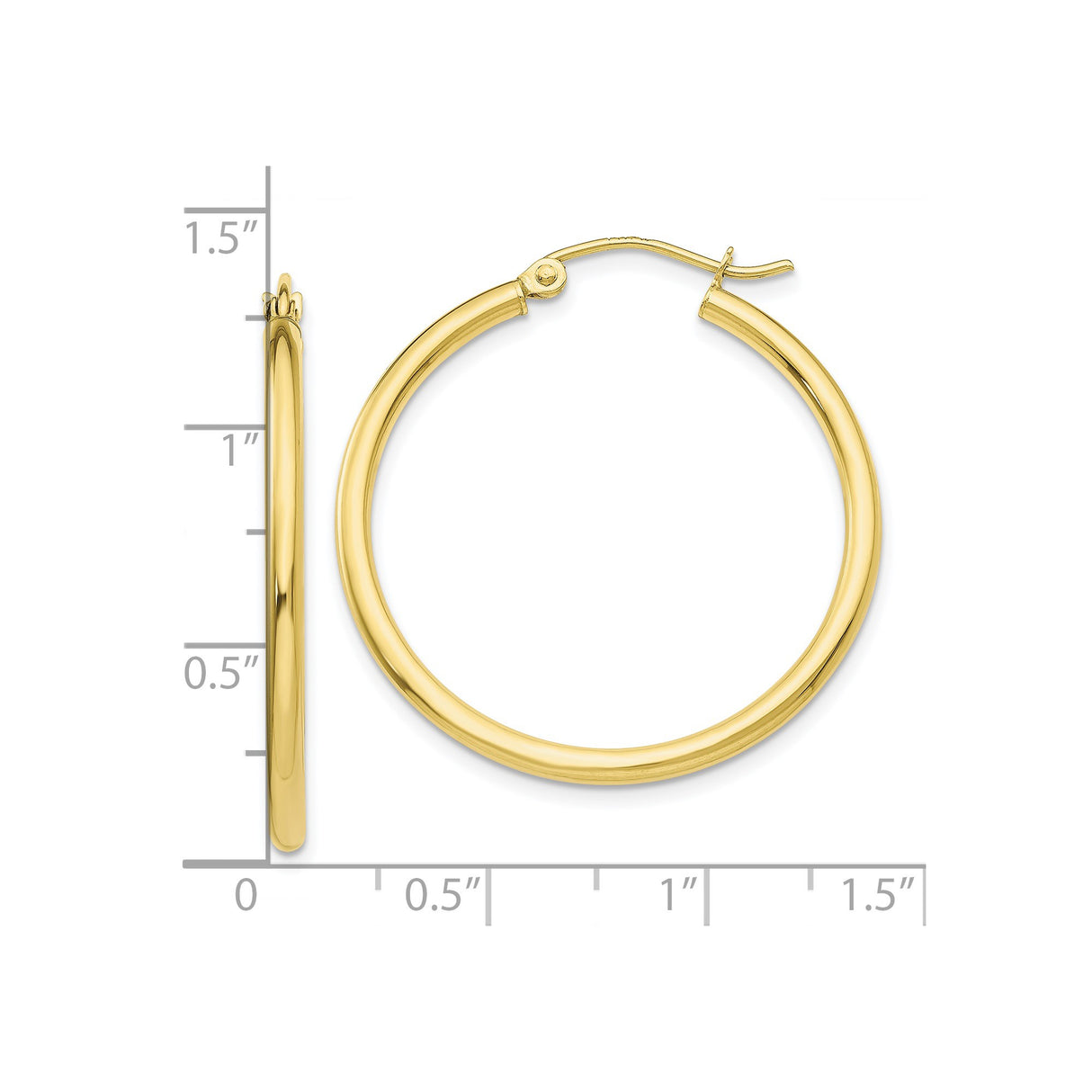 10k Yellow Gold Hoop Earrings, Classic Round Polished Design with Latch Back Closure