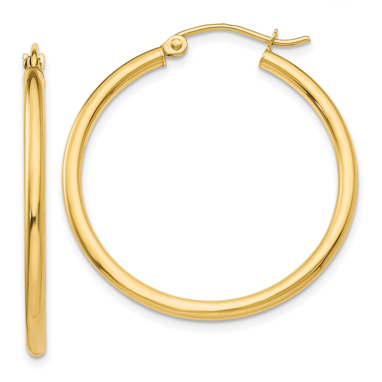 10k Yellow Gold Hoop Earrings, Classic Round Polished Design with Latch Back Closure