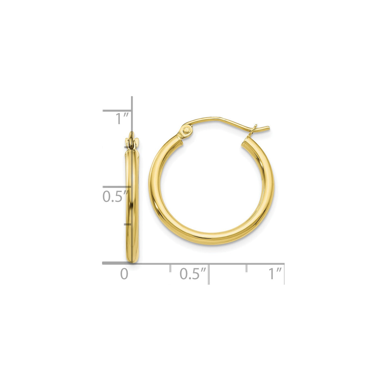 10k Yellow Gold Hoop Earrings, Classic Round High-Polish Lightweight Design for Women
