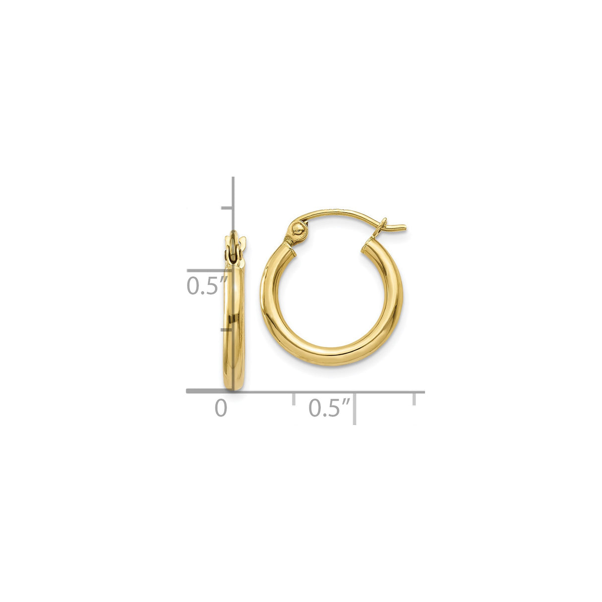 10k Yellow Gold Hoop Earrings, Classic Round Polished Lightweight Design for Women