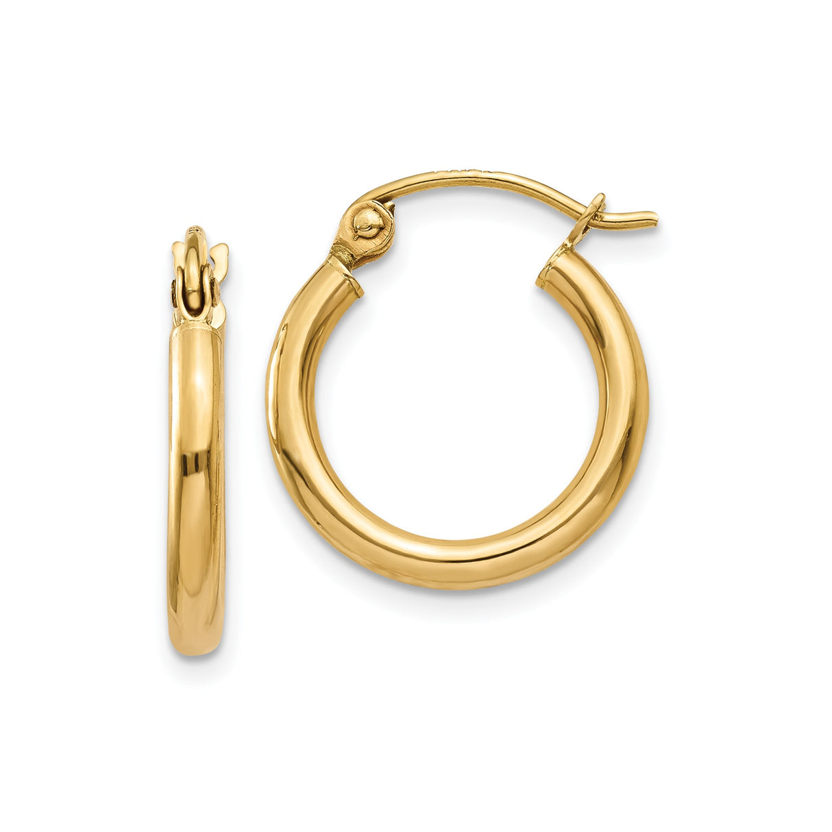 10k Yellow Gold Hoop Earrings, Lightweight Tube Design, Polished Finish, Minimalist Style
