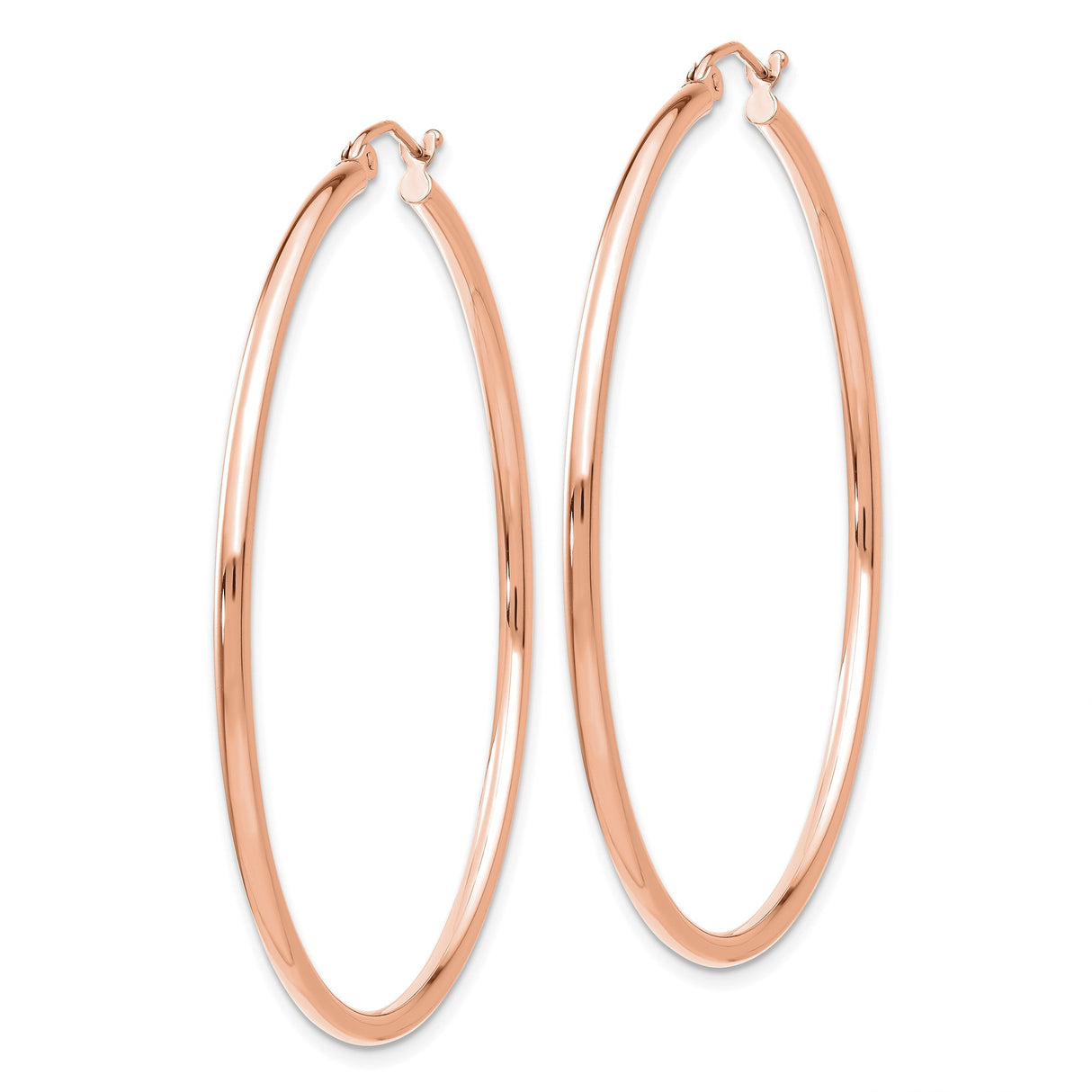 10k Rose Gold Hoop Earrings, Lightweight Polished Round Tube Design, Minimalist Style for Women