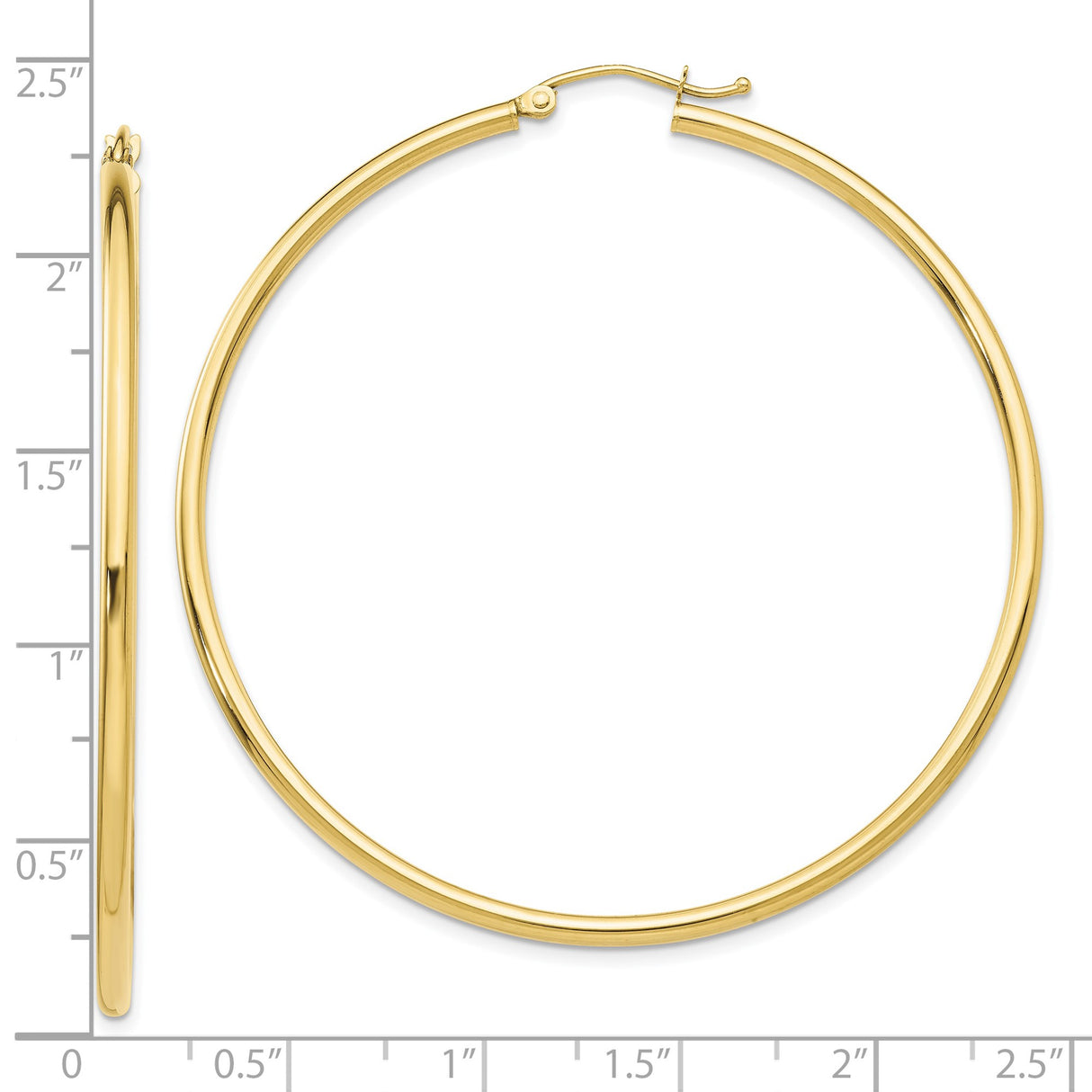 10k Yellow Gold Hoop Earrings, Lightweight Polished Round Tube Design with Secure Latch Closure