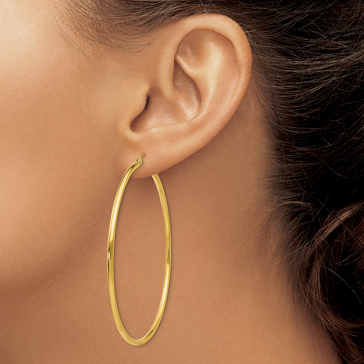 10k Yellow Gold Hoop Earrings, Large Lightweight Tubular Design, High Polish Finish