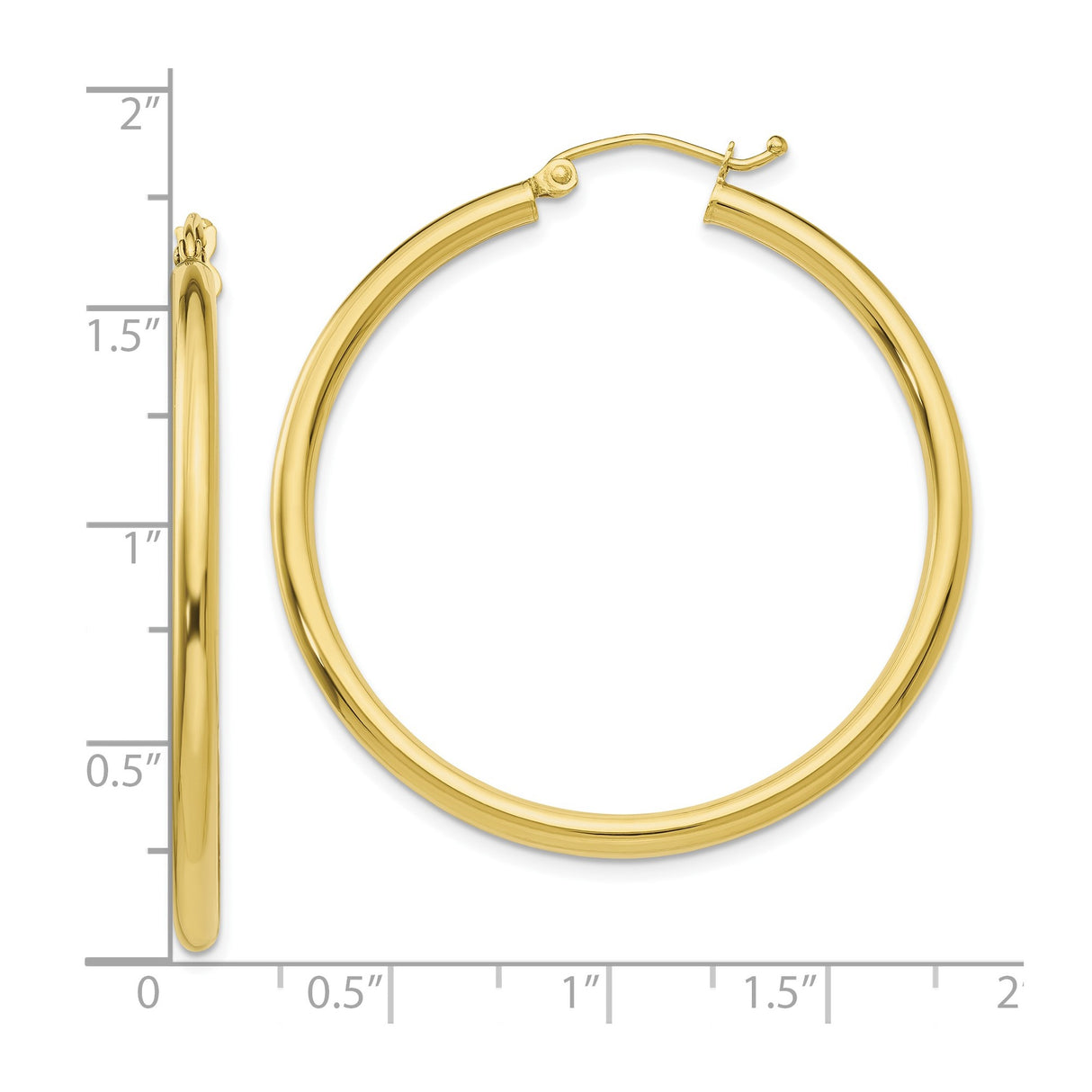 10k Yellow Gold Hoop Earrings, Medium Large Smooth Round Design for Women