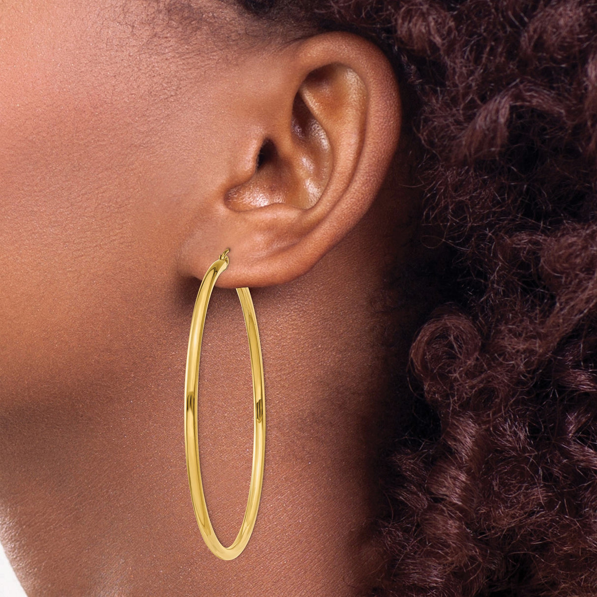 10k Yellow Gold Hoop Earrings, Smooth Polished Finish, Classic Round Design, Latch Back Closure