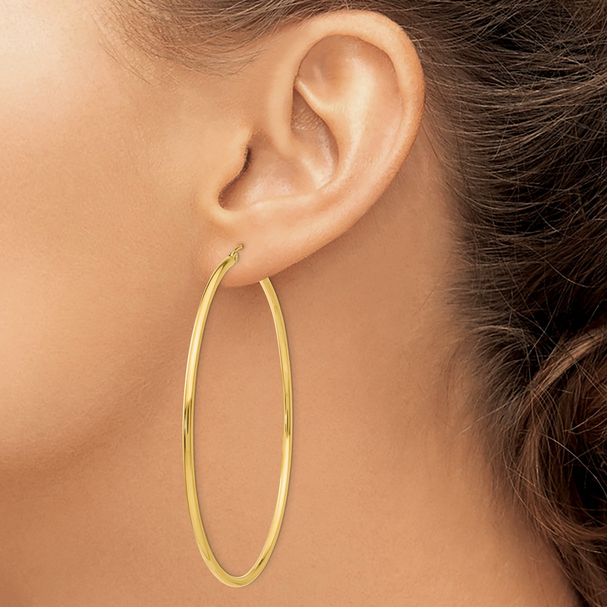 10k Yellow Gold Hoop Earrings, Large Round Thin Hoops with Latch Back Closure, Minimalist Style for Women