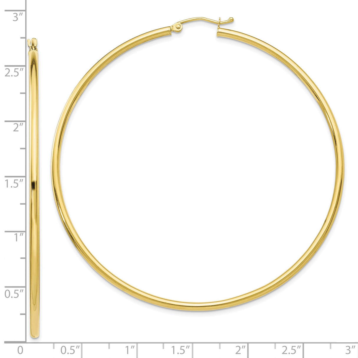 10k Yellow Gold Hoop Earrings, Large Round Thin Hoops with Latch Back Closure, Minimalist Style for Women