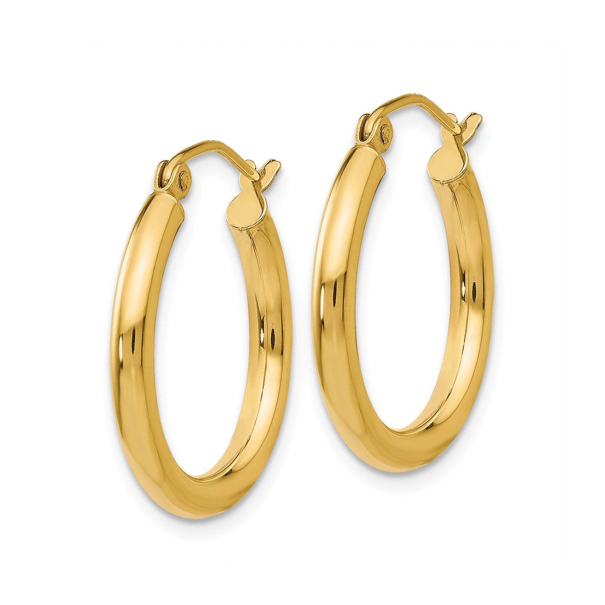 10k Yellow Gold Hoop Earrings, Polished Round Tube Hoops with Hinged Snap Closure, Medium Size