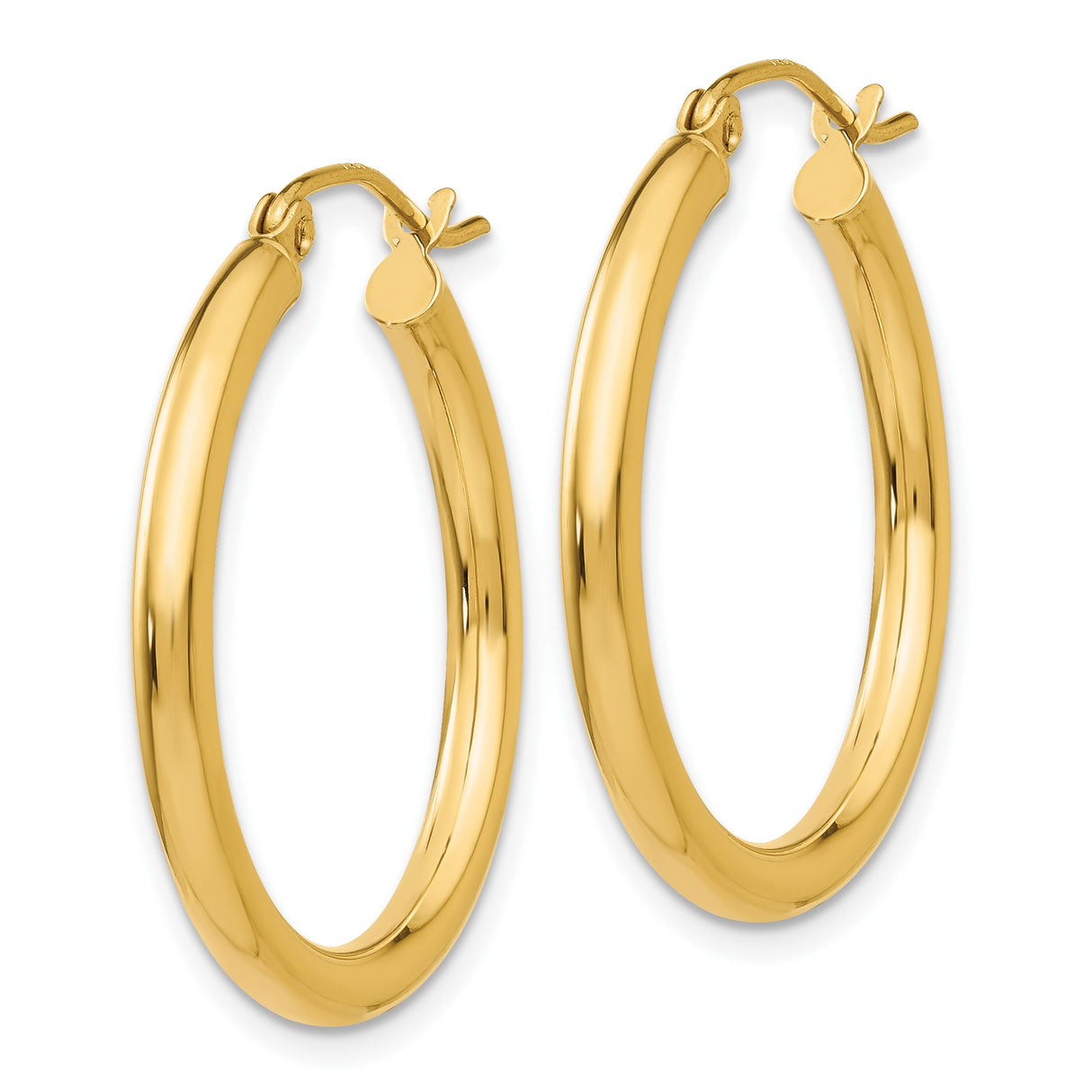10k Yellow Gold Hoop Earrings, Polished Round Medium Hoops with Snapback Closure for Women