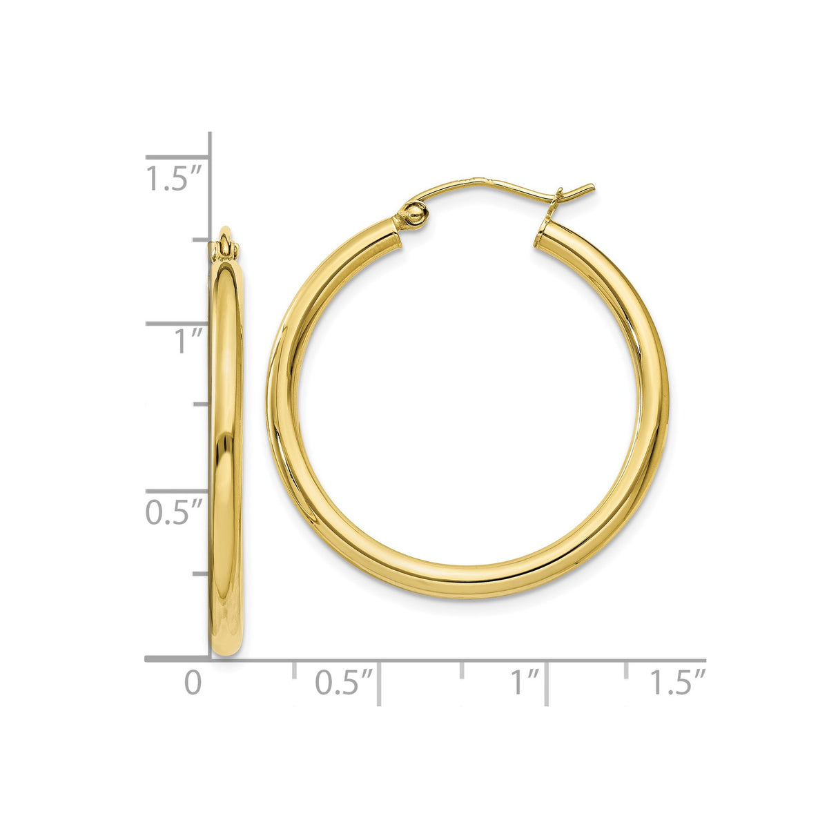 10k Yellow Gold Hoop Earrings, Classic Polished Round Design for Women