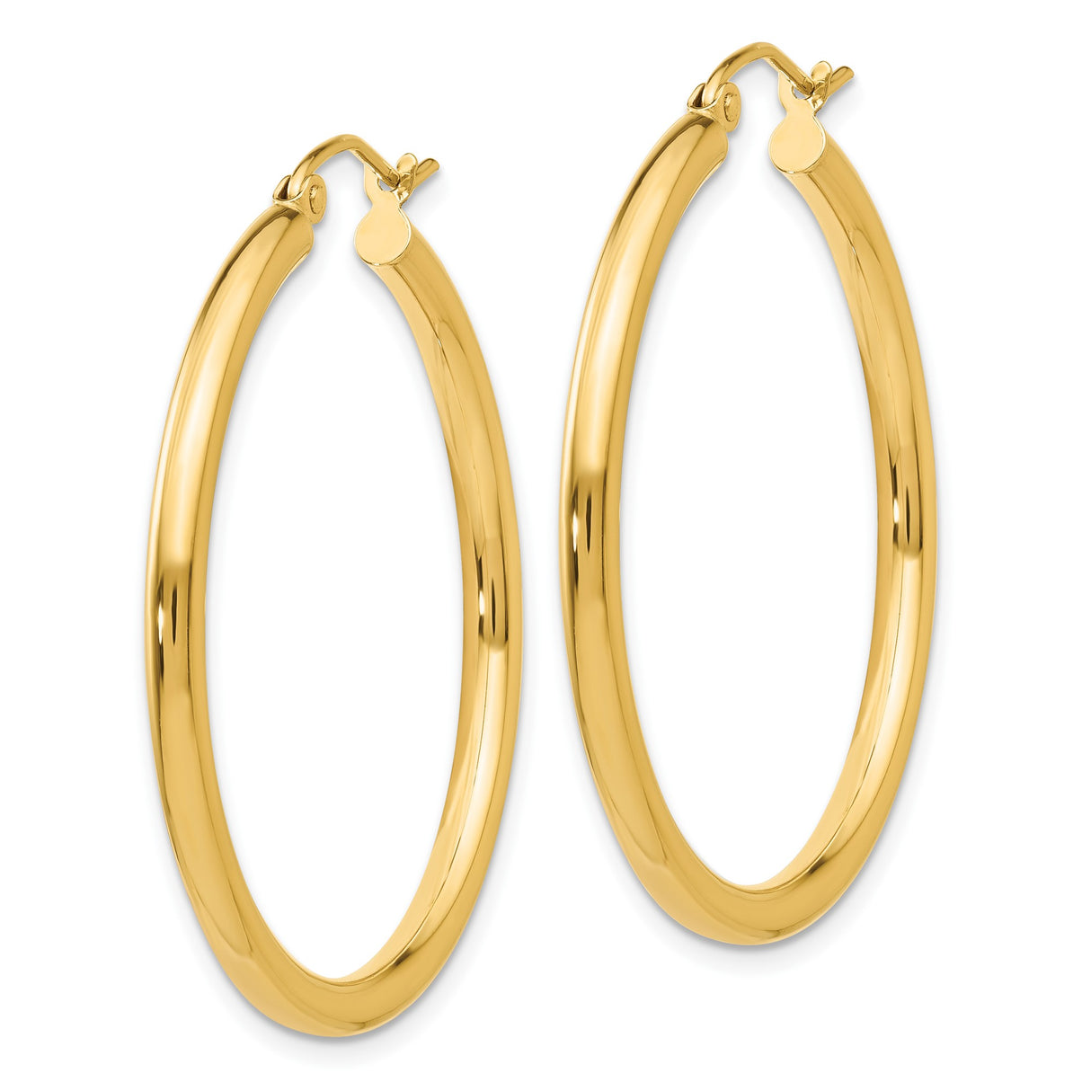 10k Yellow Gold Hoop Earrings, Classic Polished Round Lightweight Design for Women