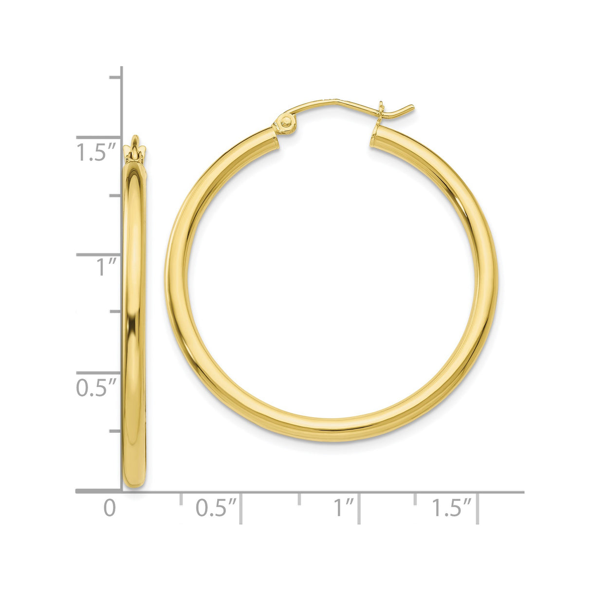 10k Yellow Gold Hoop Earrings, Classic Polished Round Lightweight Design for Women