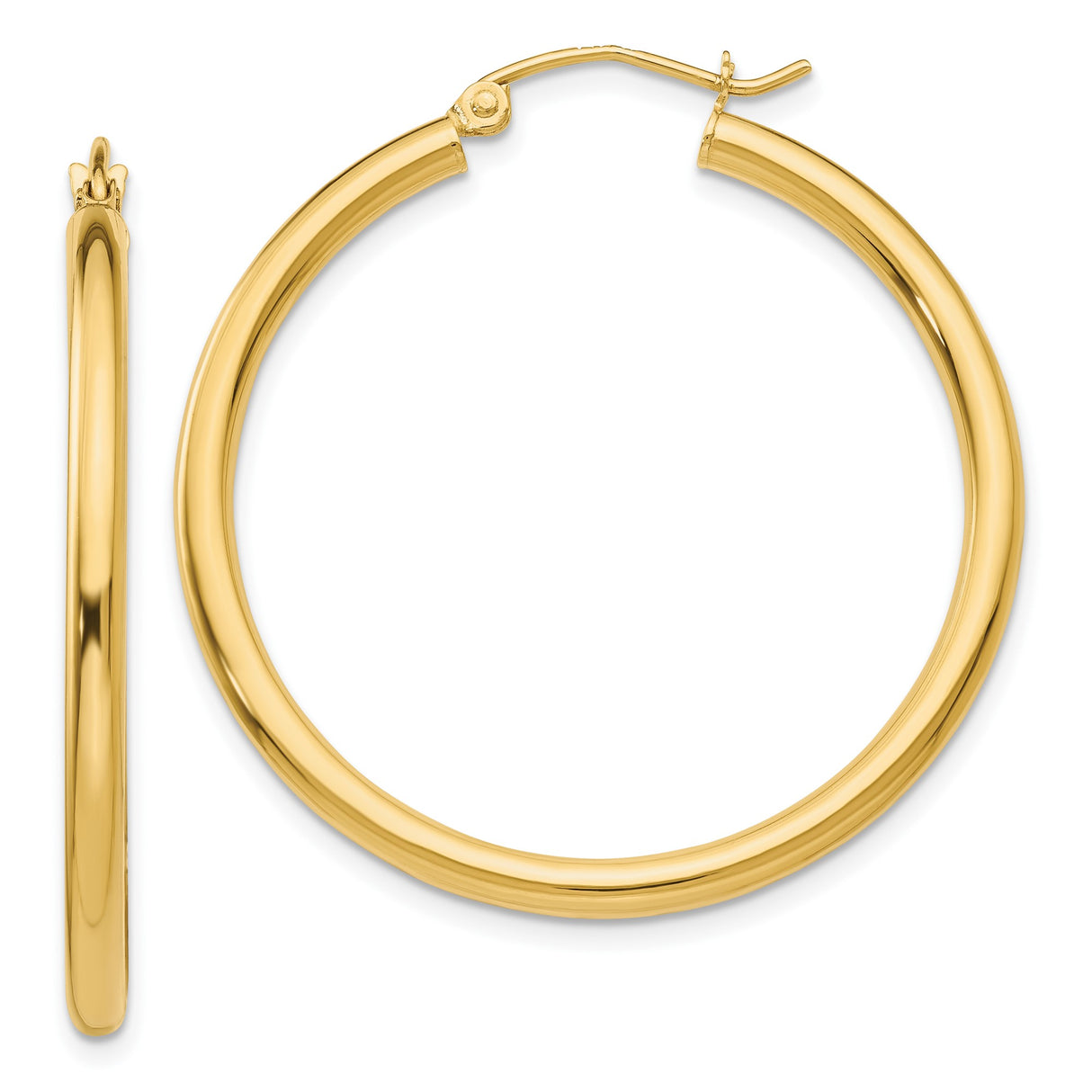 10k Yellow Gold Hoop Earrings, Classic Polished Round Lightweight Design for Women