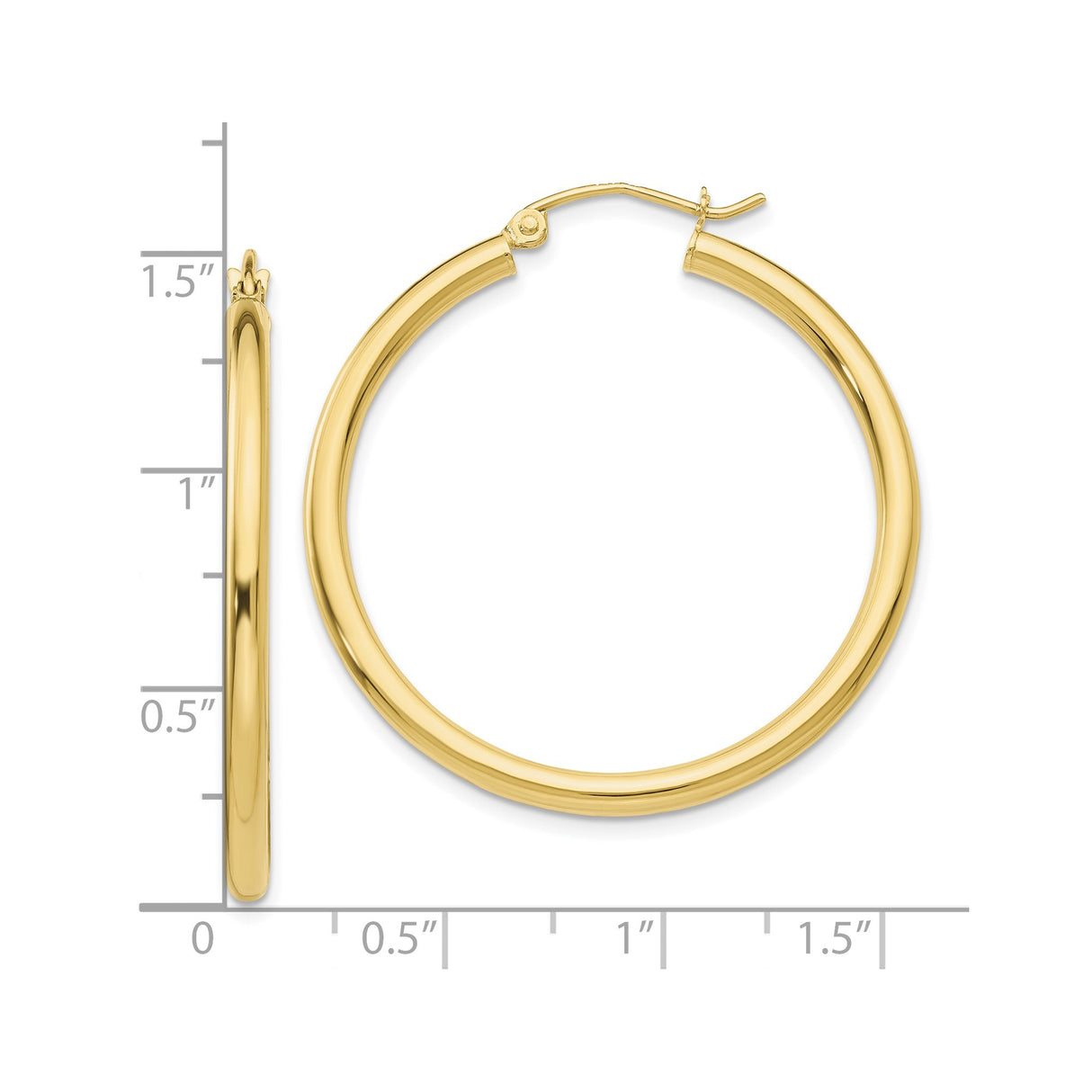 10k Yellow Gold Hoop Earrings, Lightweight Tube Style, Classic Polished Round Design