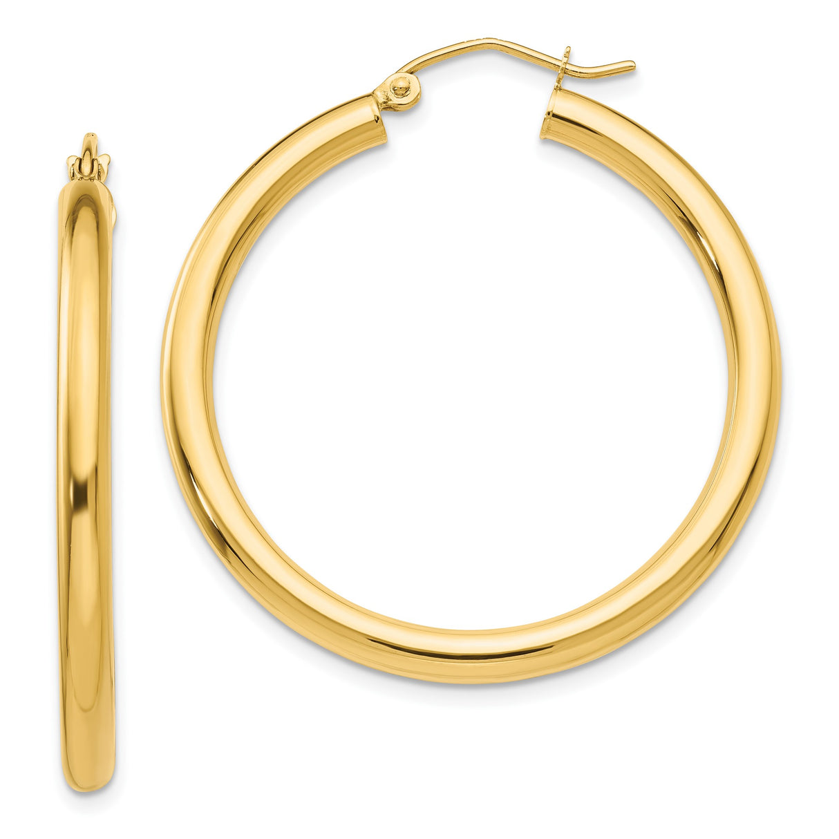 10k Yellow Gold Hoop Earrings, Medium Size Polished Finish, Lightweight Round Design for Women