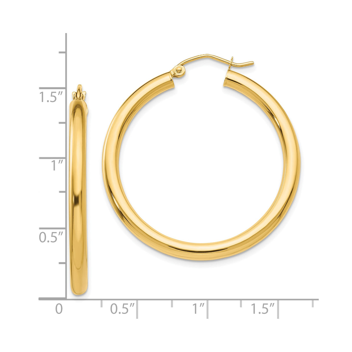 10k Yellow Gold Hoop Earrings, Lightweight Polished Round Hoops with Latch Back Closure