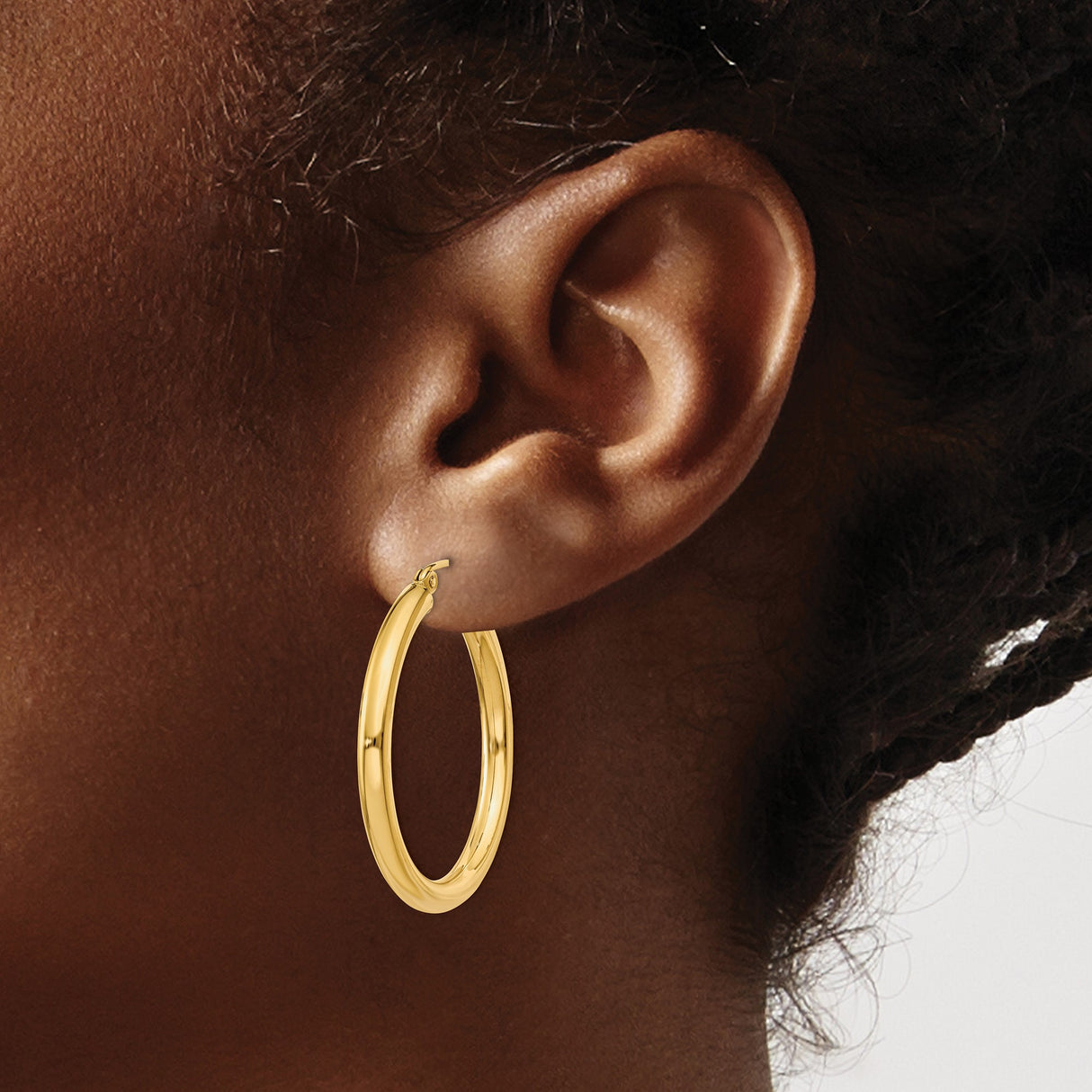 10k Yellow Gold Hoop Earrings, Classic Round Tube with Hinged Clasp, Medium Lightweight Design