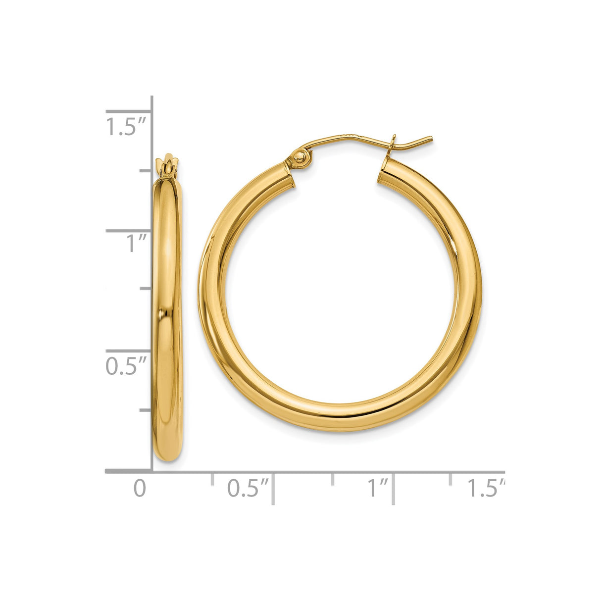 10k Yellow Gold Hoop Earrings, Lightweight Polished Tube Design, Classic Minimalist Style