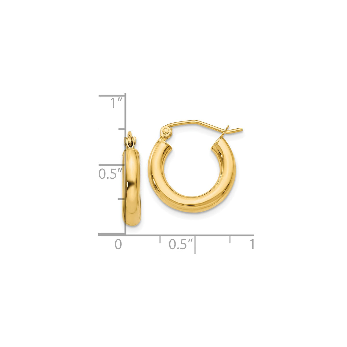 10k Yellow Gold Hoop Earrings, Classic Round Smooth High Polish Tube Style for Women