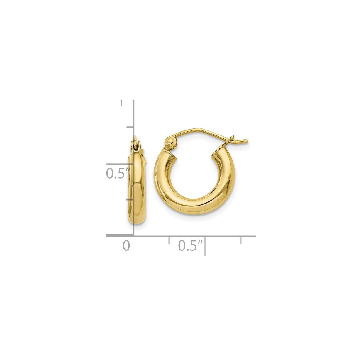 10k Yellow Gold Hoop Earrings, Classic Round Polished Finish, Lightweight Everyday Style