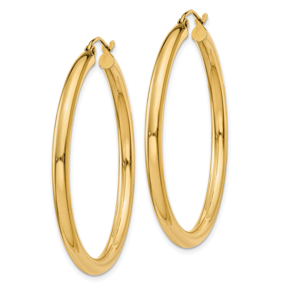 10k Yellow Gold Hoop Earrings, Classic Polished Round Design, Lightweight Medium Size for Women