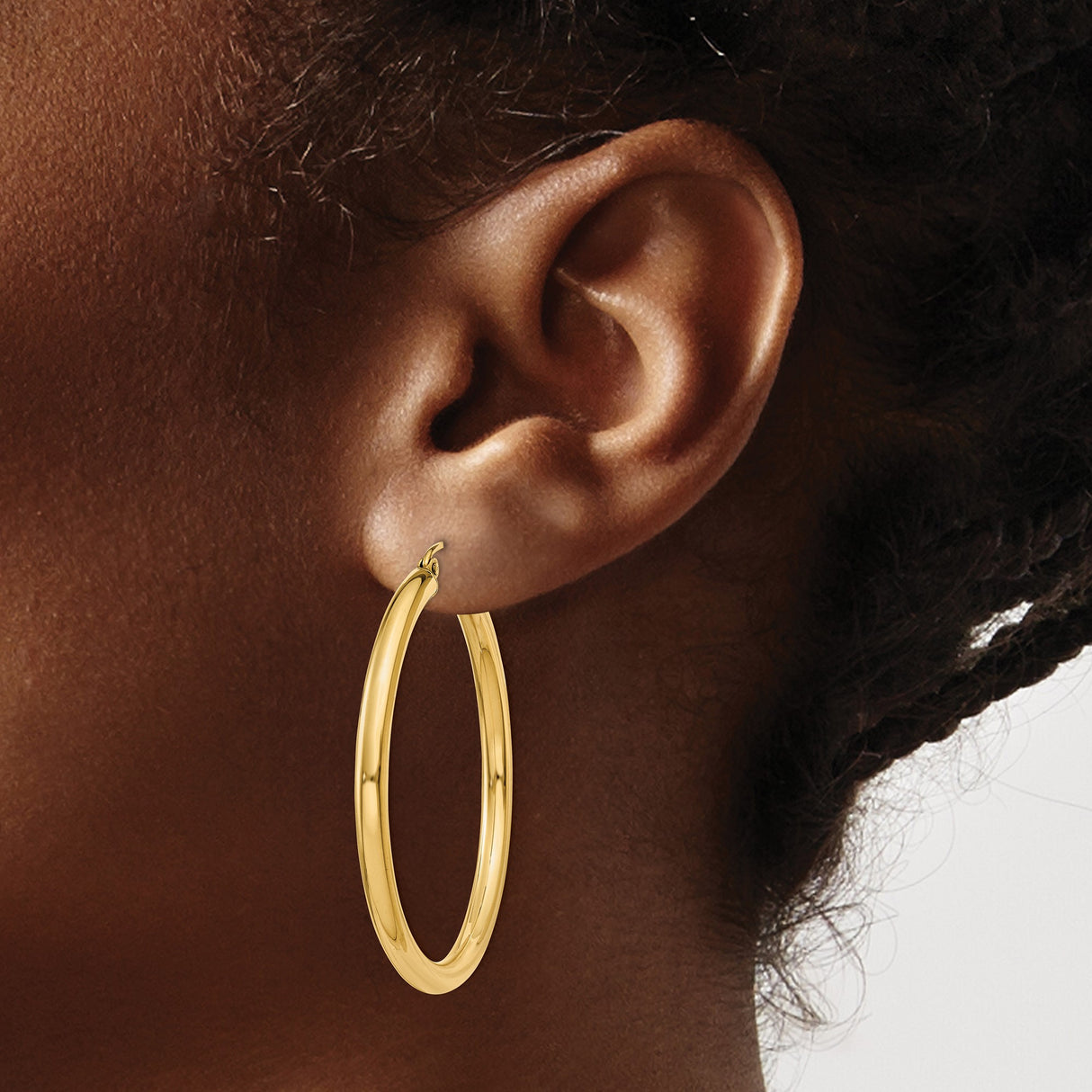 10k Yellow Gold Hoop Earrings, Classic Round Polished, Lightweight Minimalist Tube Style