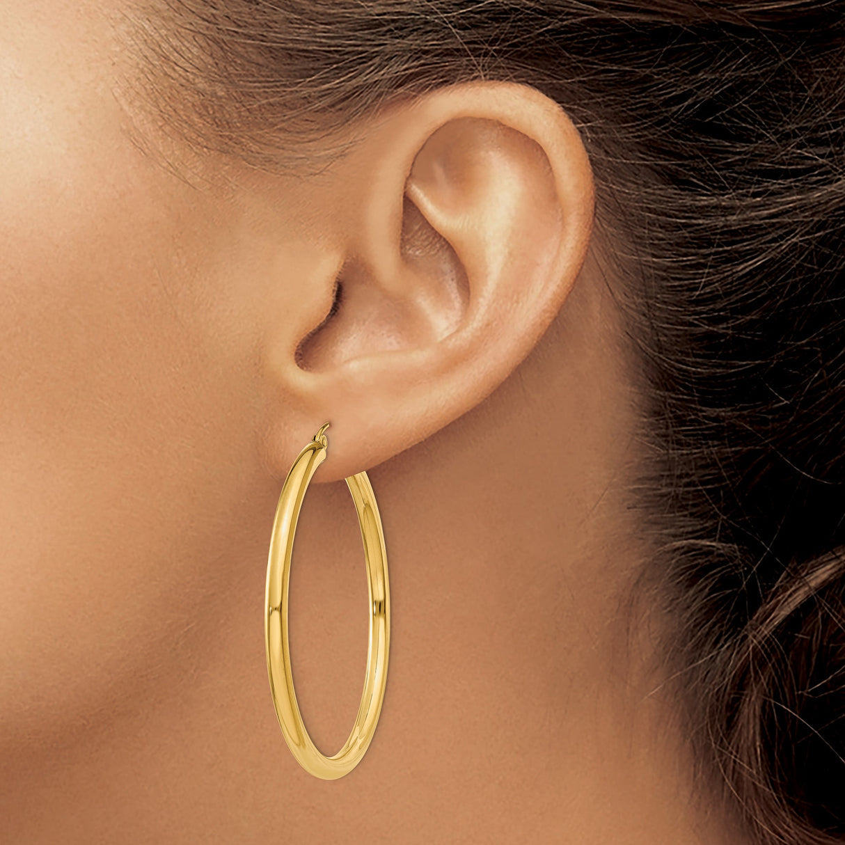 10k Yellow Gold Hoop Earrings, 3mm Round Tube Design with High Polish Finish