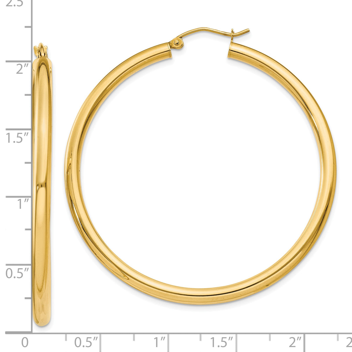 10k Yellow Gold Hoop Earrings, Polished Smooth Round Tubes, Lightweight Medium to Large Size